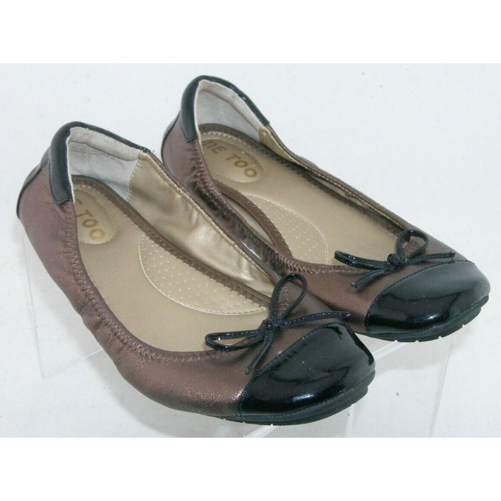 Me Too Lucca bronze leather bow square cap toe slip on ballet flats 8M